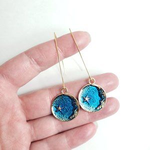 Beach + Star Blue and Gold Enamel Drop Earrings